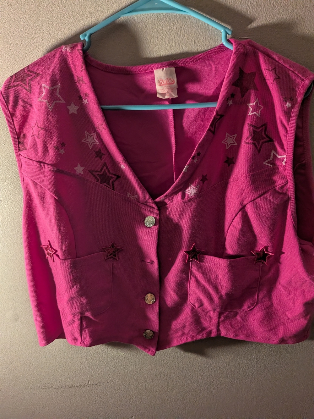 Mattel Barbie Pink Star-Accent Button Front Vest
